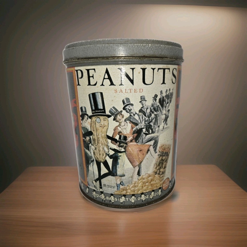 PLANTERS SALTED PEANUTS TIN CAN MR. PEANUT Rare‎ Vintage 1989 Free Shipping